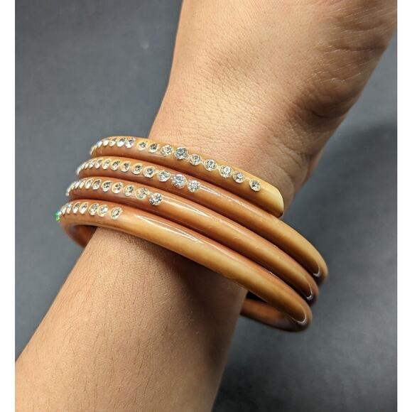 Vintage Art Deco Celluloid Rhinestone Coil Wrap Flapper Bangle Bracelet - Picture 6 of 12